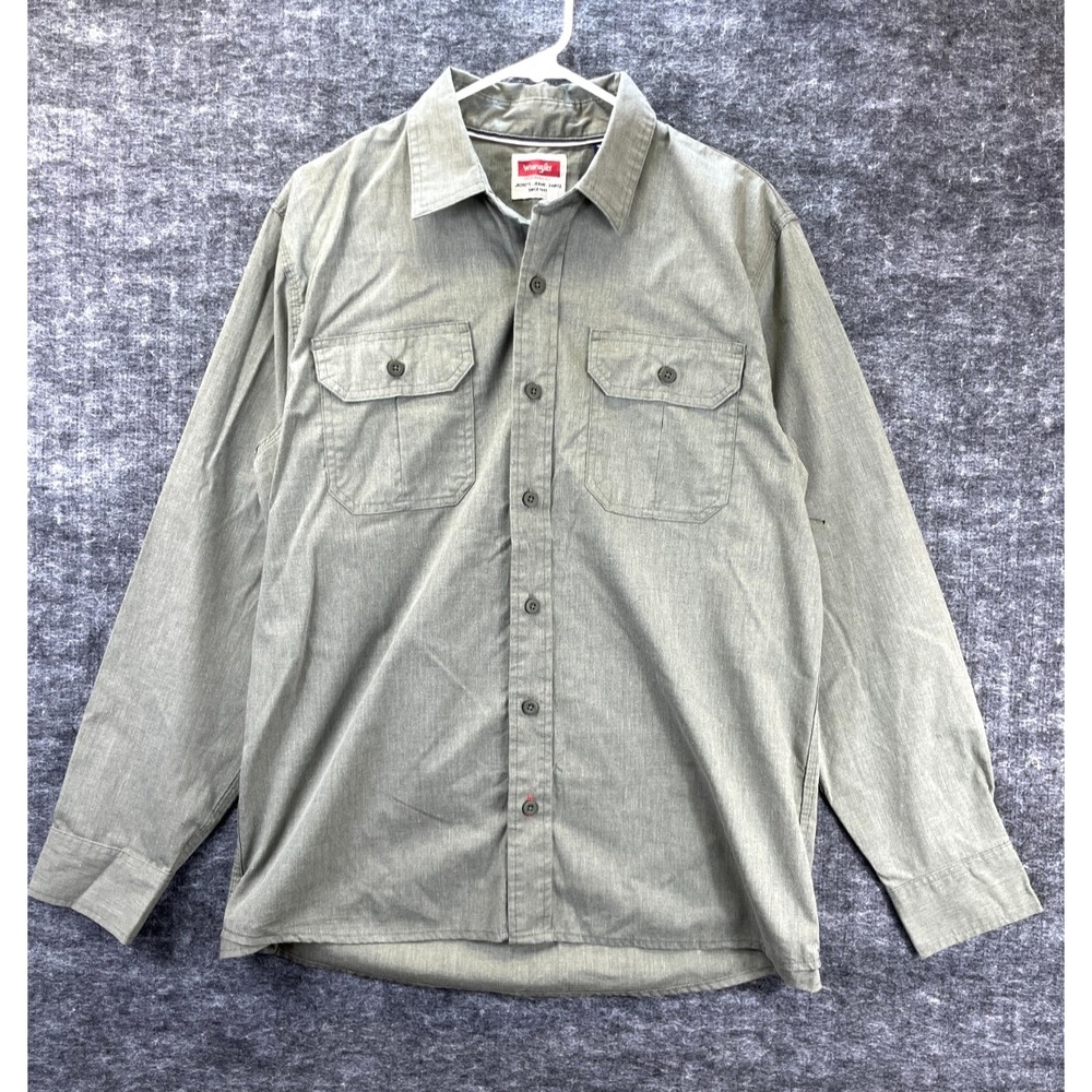 Wrangler Long Sleeve Button Down Shirt Men's Medium Olive Green Casual Outdoor